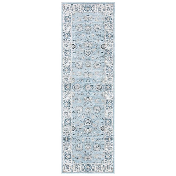 SAFAVIEH Isabella Light Blue/Cream 2 ft. x 7 ft. Speckled Floral Border ...