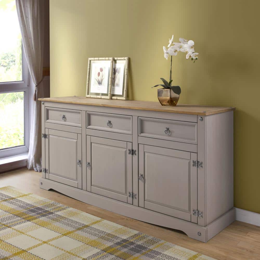 Cottage Series Gray Pine Wood Buffet Sideboard with Storage