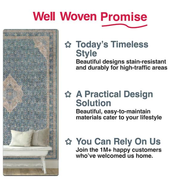 Blue 7 ft. 7 in. x 9 ft. 10 in. Asha Lilith Vintage Persian Oriental Area Rug