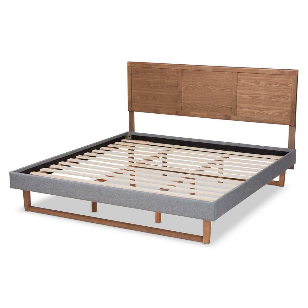 King Size Dark Gray Upholstered Wood Platform Bed with Adjustable Headboard