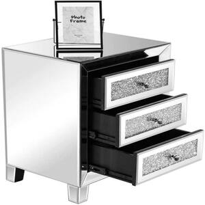 Silver Mirrored Nightstand with 3-Drawer 17.72 in. W x 13.78 in. D x 23.63 in. H