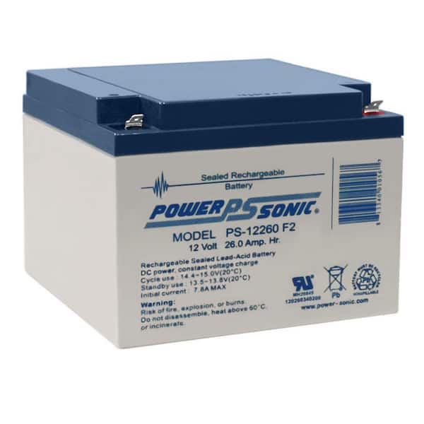 Power-Sonic 12-Volt 26 Ah F2 Terminal Sealed Lead Acid (SLA) Rechargeable Battery