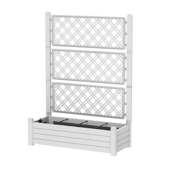 Plant Outdoor Plastic Planter Box with Trellis and Drain Plug for
