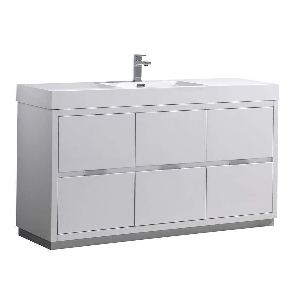 Glossy White 60" Modern Freestanding Vanity with Man-Made Stone Top