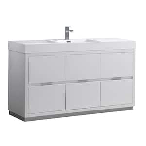 Valencia 60 in. W Bathroom Vanity in Glossy White with Acrylic Vanity Top in White