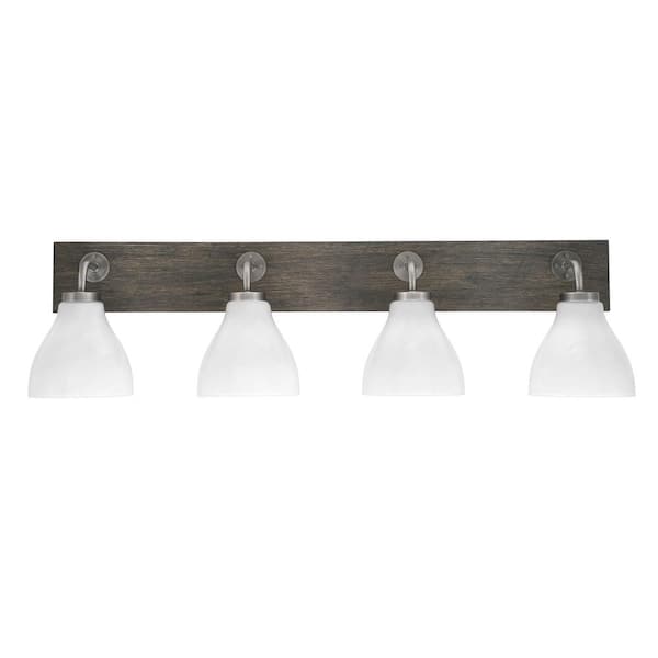 Lighting Theory Kirby 37 in. 4-Light Graphite and Painted Distressed Wood-look Metal Vanity Light