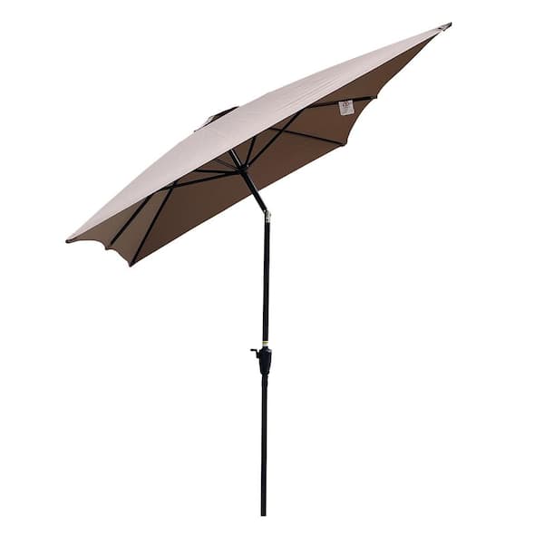 GAWEZA 9 ft. x 6 ft. Rectangular Steel Market Tilt Patio Umbrella in Mushroom with Crank Lift System for Table Deck Pool Garden