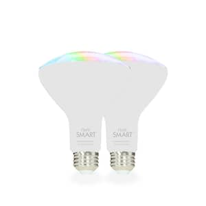 NorbSMART 9W Equivalent Smart RGBW-CCT Smile+Sleep Wellness Spectrum BR30 2650-5000K LED Smart Light Bulb (2-Pack)