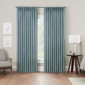 Serendipity Blue Solid Polyester 50 in. W x 63 in. L Light Filtering Single Pinch Pleat Back Tab Curtain Panel