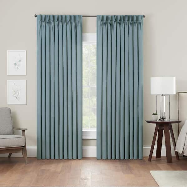 Waverly Serendipity Blue Solid Polyester 50 in. W x 63 in. L Light Filtering Single Pinch Pleat Back Tab Curtain Panel