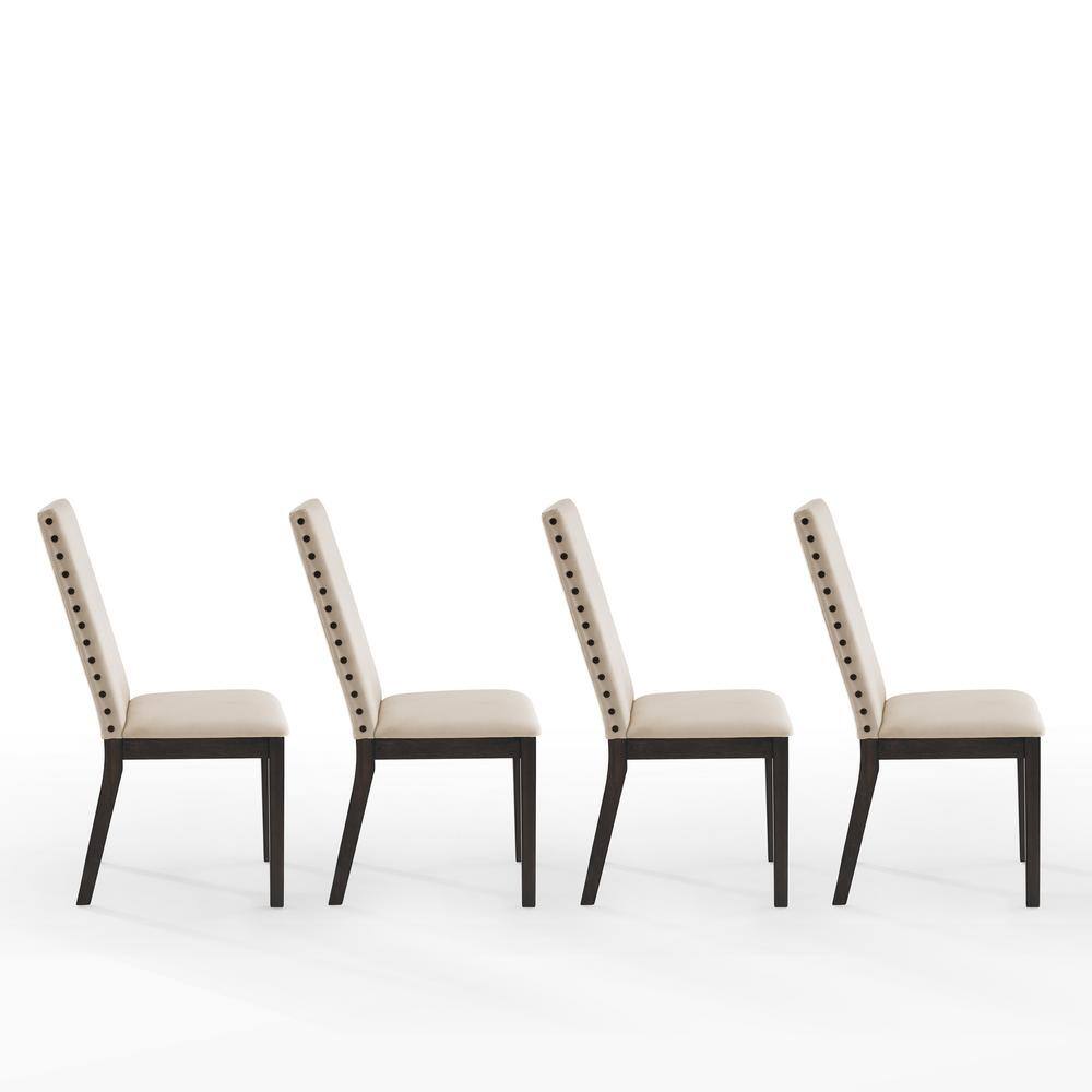 Hayden Cream Linen Upholstered Parsons Dining Chairs with Nailhead Trim, Set of 4
