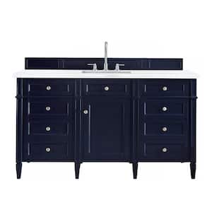 Brittany 60 in. W. x 23.5 in.D x 34 in. H Single Vanity in Victory Blue with Marble Top in Carrara White
