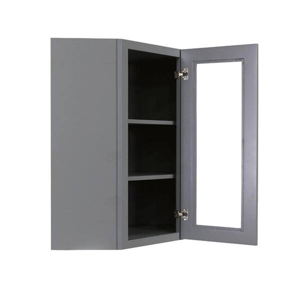 LIFEART CABINETRY Lancaster Gray Plywood Shaker Stock Assembled Wall Diagonal Glass Door Kitchen Cabinet 24 in. W x 36 in. H x 12 in. D