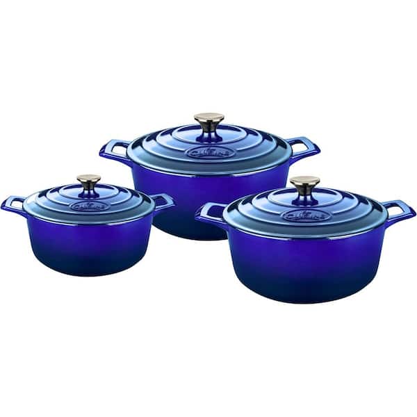 La Cuisine Range Collection 6-Piece Cast Iron Casserole Dishes Set in High Gloss Sapphire