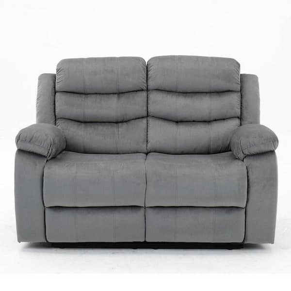 Chizzyseat Yingj 56 in. W 2-Seat Microfiber Straight Reclining Loveseat Sofa in Gray