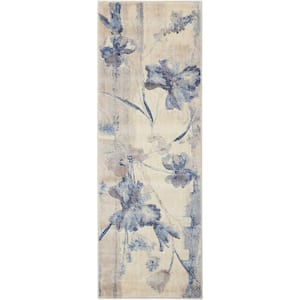 Somerset Ivory/Blue 2 ft. x 6 ft. Floral Vintage Runner Rug