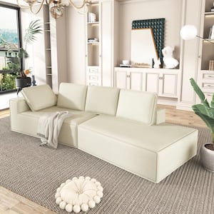 125 in. Stylish Square Arm Chenille Modern Curved Sectional Sofa in. Beige with Zip-off Pillows, No Assembly Required