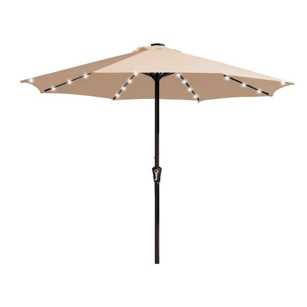 JEAREY 11 ft. Market Solar LED Lighted Patio Umbrella Outdoor Steel Umbrella in Beige