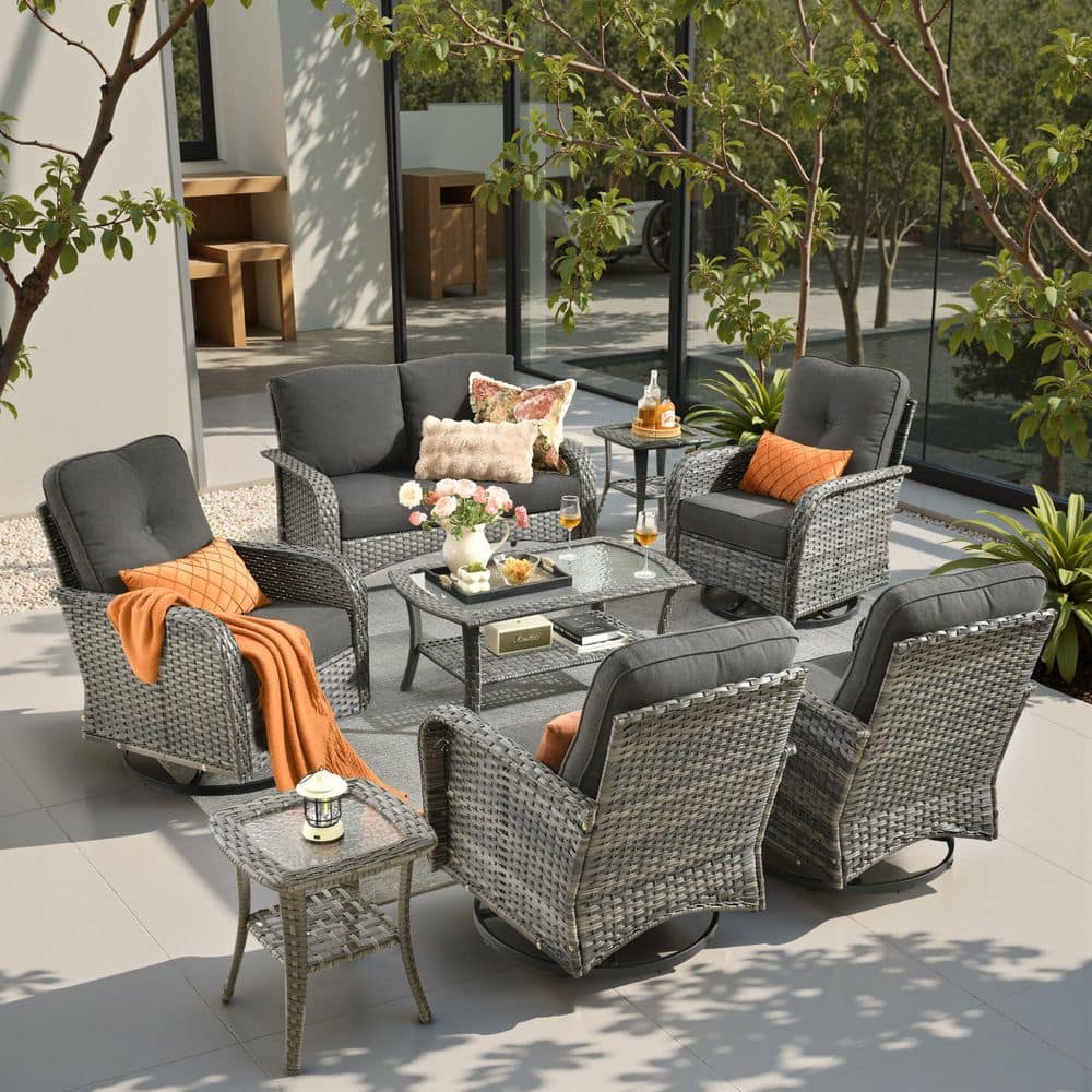 Paradise 8 Pieces Wicker Outdoor Patio and Swivel Rocking Chairs with Black Cushions price history on PriceWatchPro