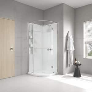 OVE Decors Breeze 36 in. L x 36 in. W x 76.97 in. H Corner Shower Kit with  Clear Framed Sliding Door in Satin Nickel and Shower Pan 15SKC-BREE36-SA -  The Home Depot