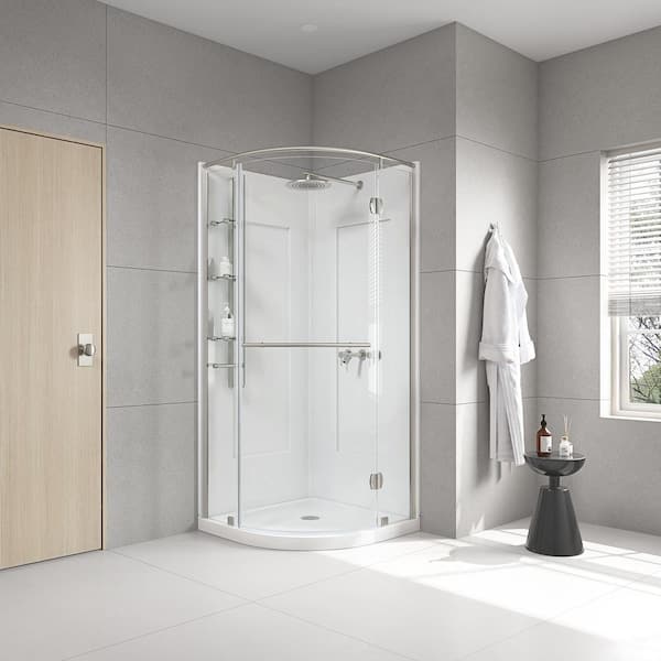 Small corner shower enclosure, curved & stand up corner shower