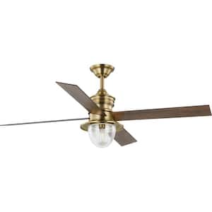 Gillen 56 in. Indoor/Outdoor Integrated LED Vintage Brass Ceiling Fan with Remote for Living Room and Bedroom