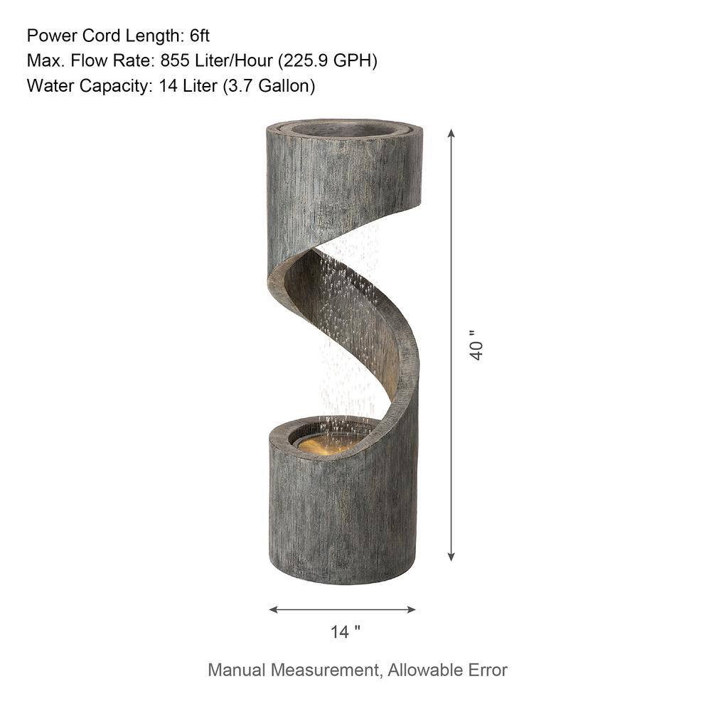Rustic Curved 40" Outdoor Fountain with LED Light in Stone
