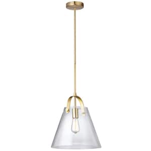 1-Light Aged Brass Pendant with Glass Shade