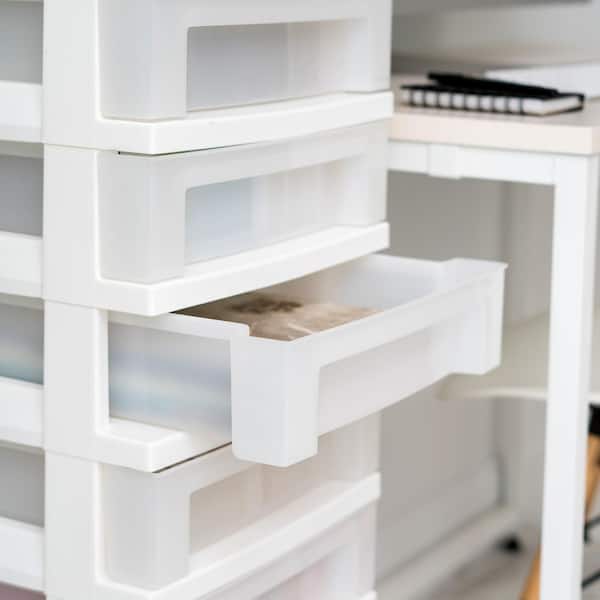 14.25 in. L x 12.05 in. W x 37.75 in. H 9-Drawer Storage Cart with Organizer Top in White and Pearl