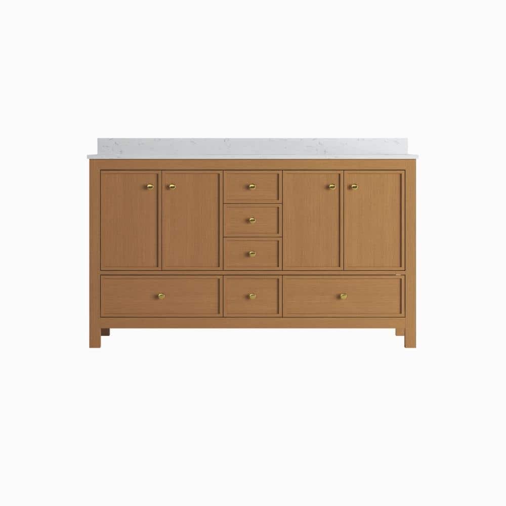 60 in. Freestanding Oak Bath Vanity with White Engineered Marble Top Pre-assembled price history on PriceWatchPro