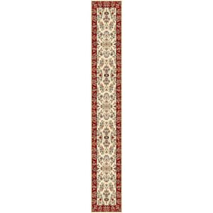Lyndhurst Ivory/Red 2 ft. x 12 ft. Border Antique Floral Runner Rug
