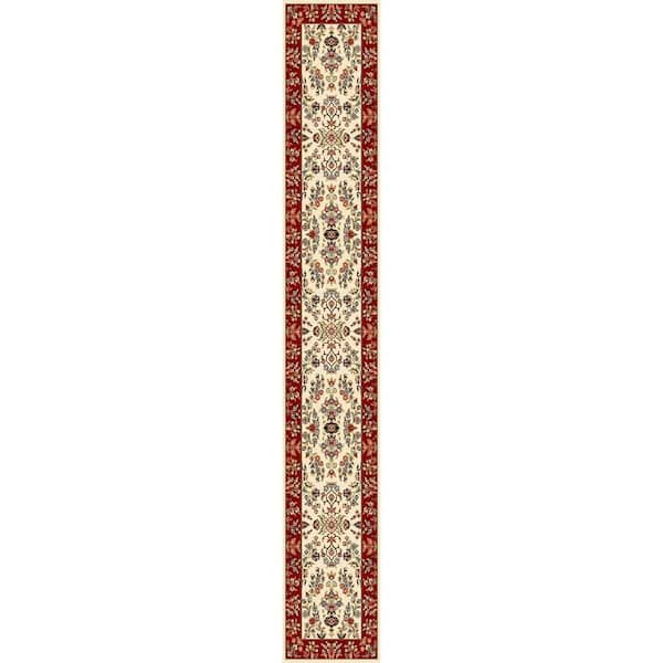 SAFAVIEH Lyndhurst Ivory/Red 2 ft. x 12 ft. Border Antique Floral Runner Rug