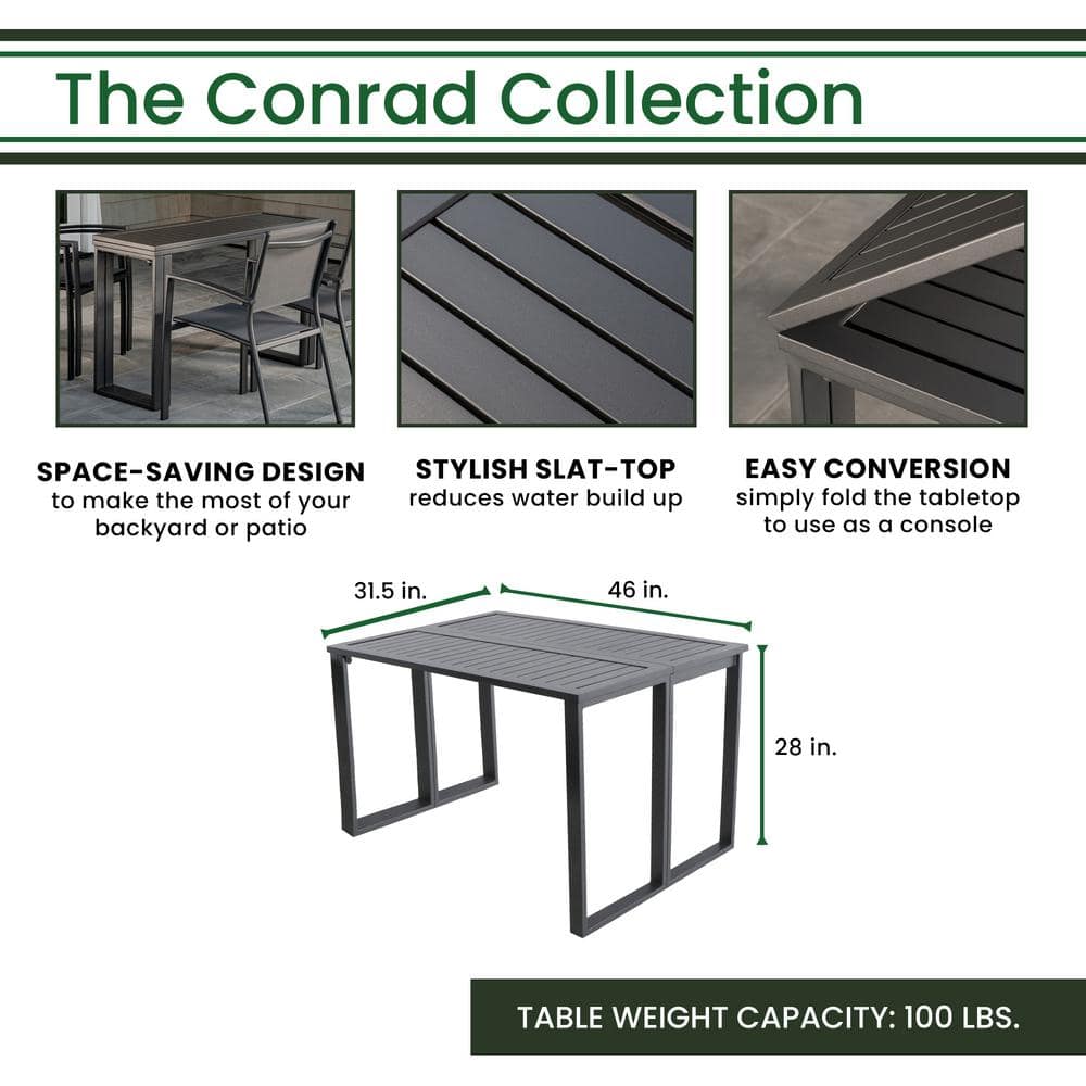 Compact 5-Piece Outdoor Dining Set with Foldable Slat-Top Table and Stackable Chairs in White/Gray