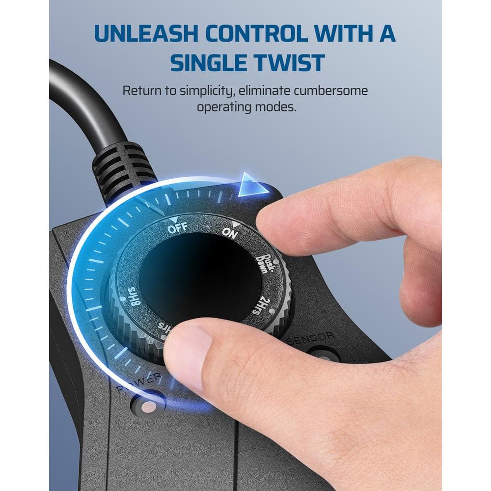 Black Waterproof Outdoor Timer with 3 Outlets and Dusk to Dawn Function