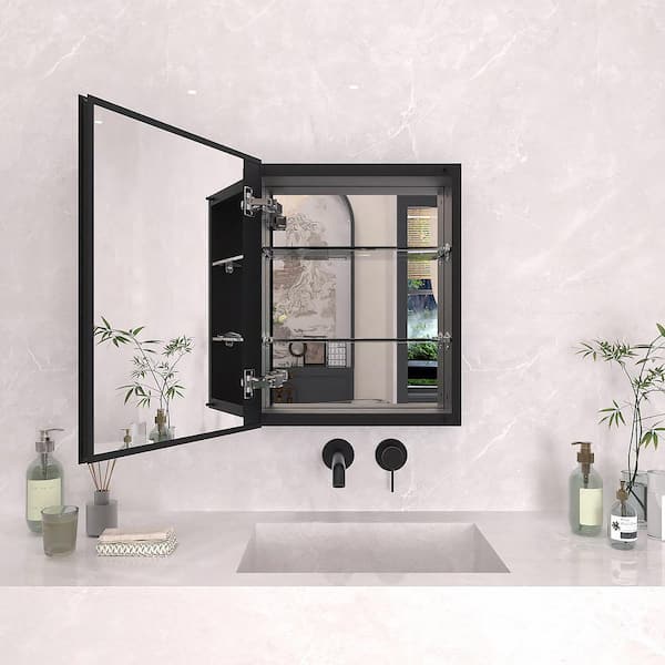 16 in. x 20 in. Frameless Recessed or Surface-Mount Beveled Single Mirror Bathroom Medicine Cabinet