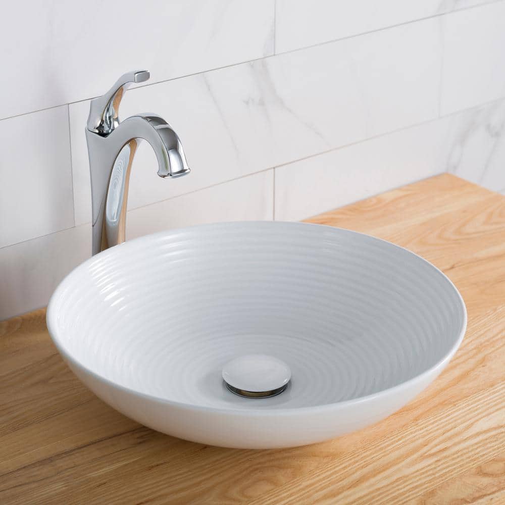 Viva Round White Ceramic Vessel Bathroom Sink, 16 1/2 in.