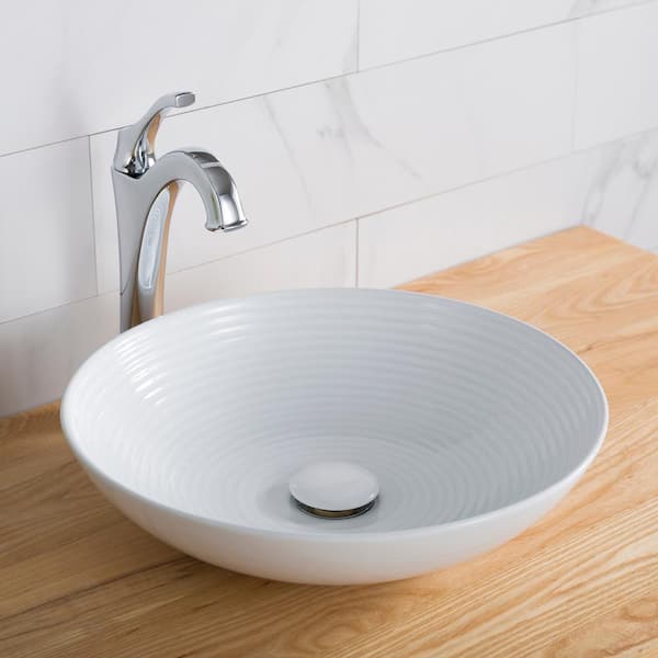 KRAUS Viva 16.5 in. Round Vessel Bathroom Sink in White Vitreous China