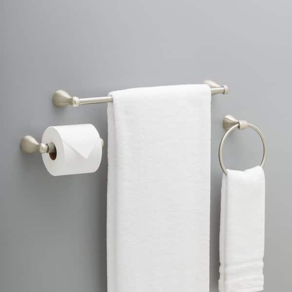 Foundations 3-Piece Bath Hardware Set with 18 in. Towel Bar, Toilet Paper Holder, Towel Ring in Brushed Nickel