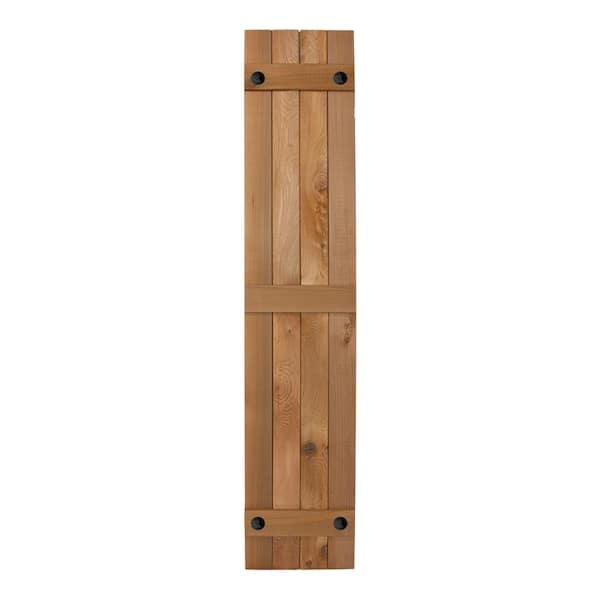 Design Craft MIllworks Grayson 12 in. x 48 in. Cedar Board and Batten Shutters Pair in Natural