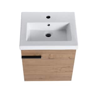 18.11 in. W x 15 in. D x 21 in. H Floating Bath Vanity in Brown with White Ceramic One-Piece Basin Top (Imitative Oak)