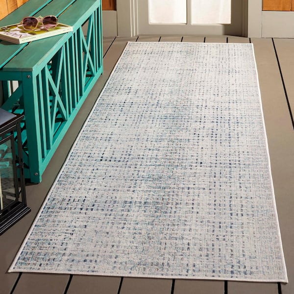 Rainbow Blue/Ivory 3 ft. x 8 ft. Woven Marle Indoor/Outdoor Runner Rug