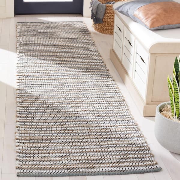 Vintage Leather 2 ft. x 9 ft. Gray/Ivory Striped Runner Rug