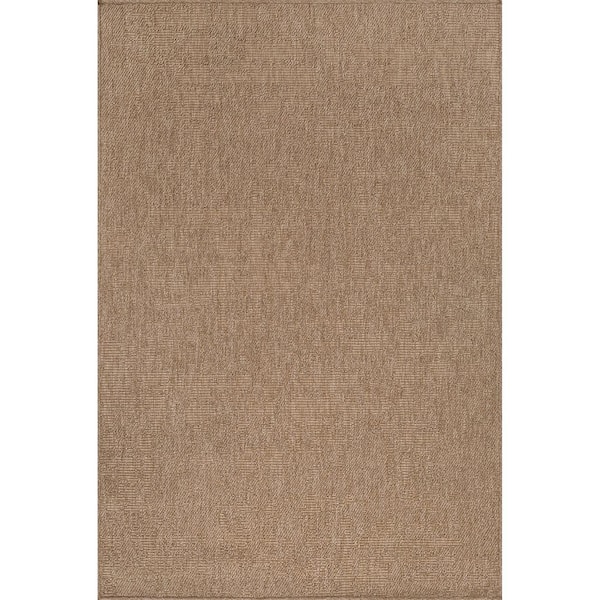 Natural 10 ft. x 14 ft. Solid Washable Modern Indoor Outdoor Area Rug