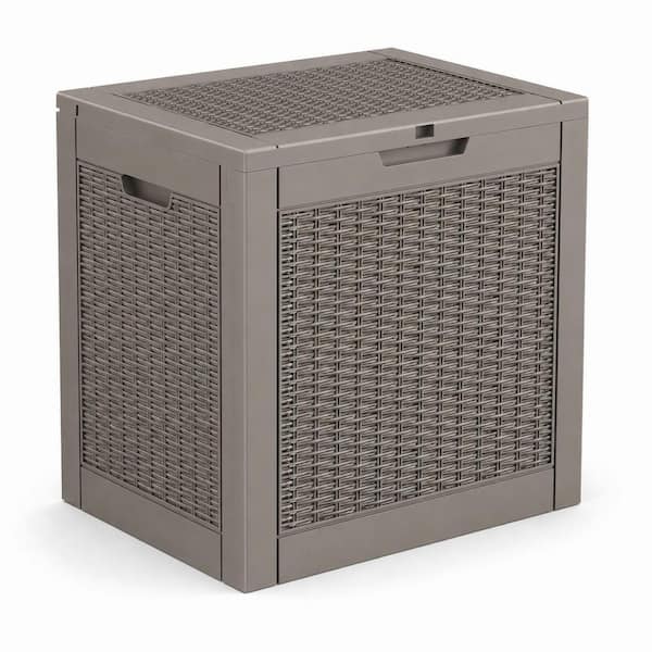 EFU 31 Gal. Small Light Brown Resin Deck Box with Wicker Texture ...