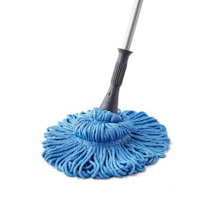 57.5 in. Alloy Steel Long Handle Microfiber Twist Flat Mop with 2 Reusable Heads for Floor Cleaning, Blue