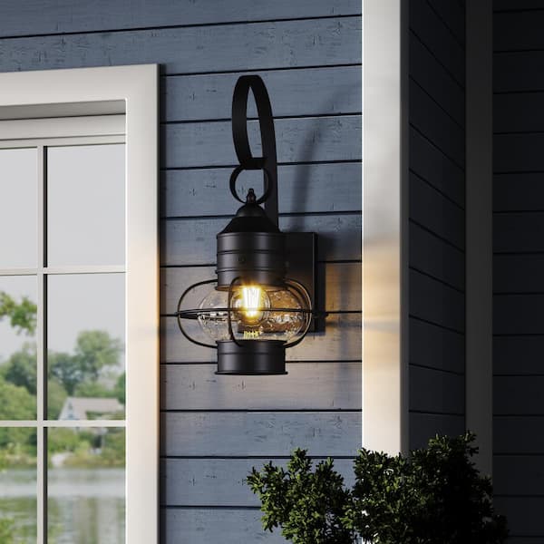 1- Light Matte Black Outdoor Wall Lantern Sconce