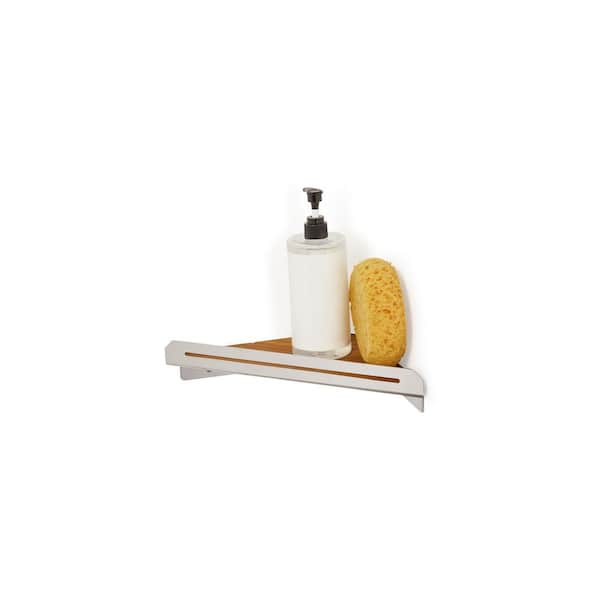 Floating Rectangular Shower Shelf with Rail and Natural Teak Wood Insert -  Seachrome