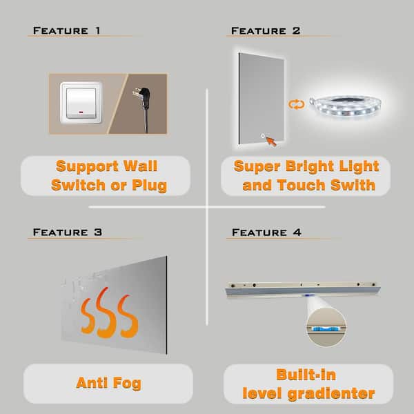 48 in. W x 30 in. H Rectangular Frameless Anti-Fog Wall-Mounted LED Light Bathroom Vanity Mirror with Bluetooth Speaker