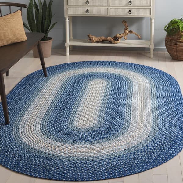 Braided Navy/Gray 3 ft. x 5 ft. Machine Washable Border Solid Color Interlace Oval Area Rug
