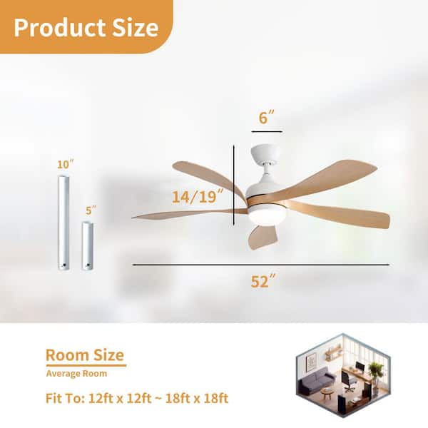 WhisperBloom 52 in. Indoor Oak Ceiling Fan with LED Light Bulbs with Remote Control